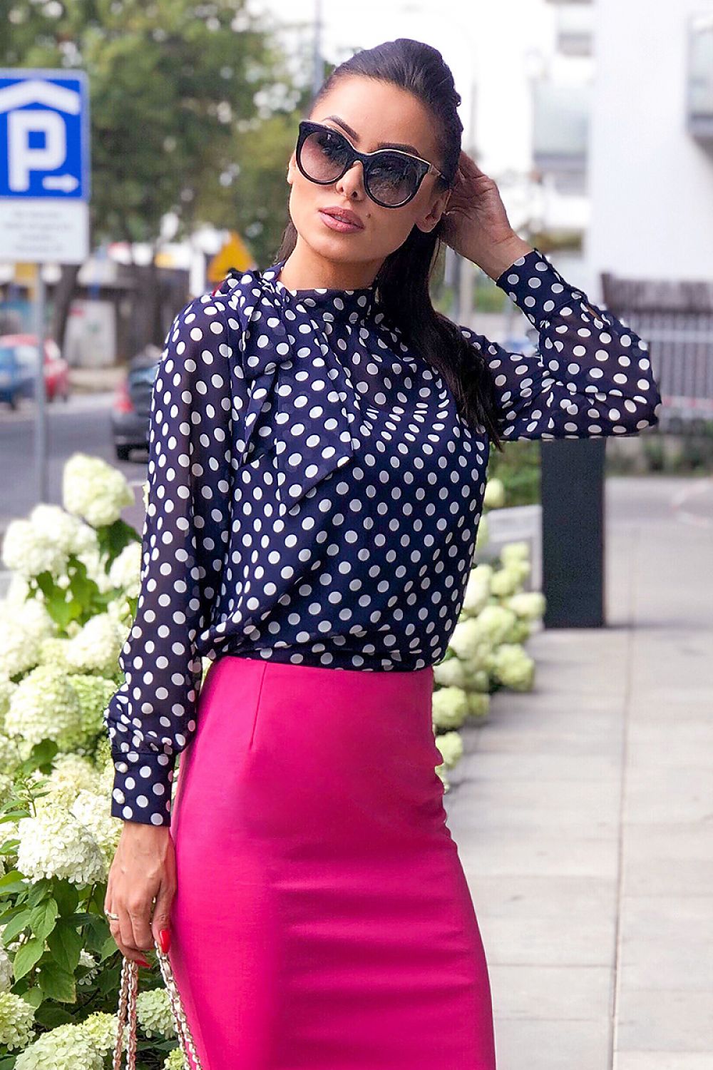 High neck sale polka dot top