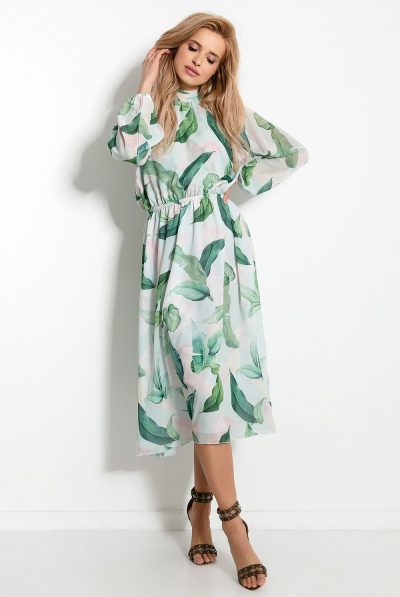 Chiffon Leaf Print Dress - Various Colours