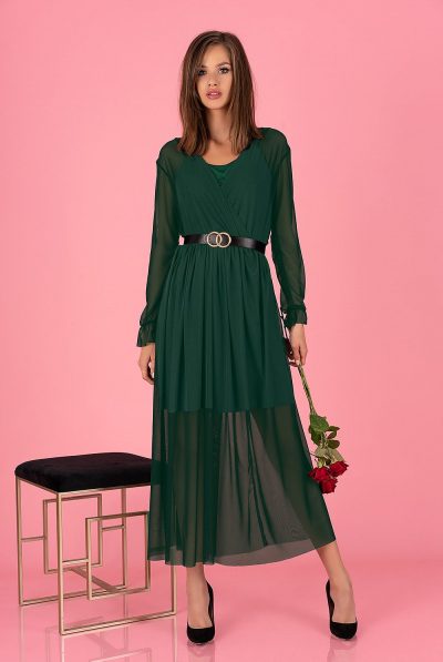 Green Wrap Chiffon Dress