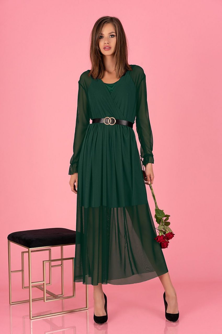 Green Wrap Chiffon Dress