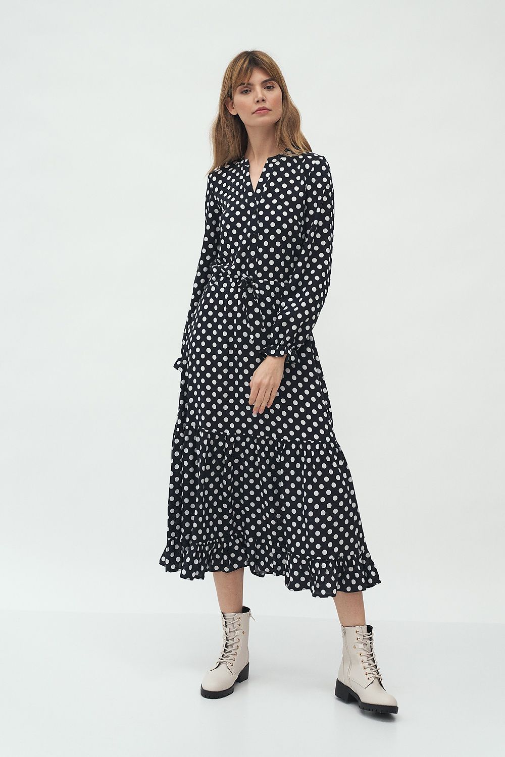 Nira Polka Dot Chiffon Dress