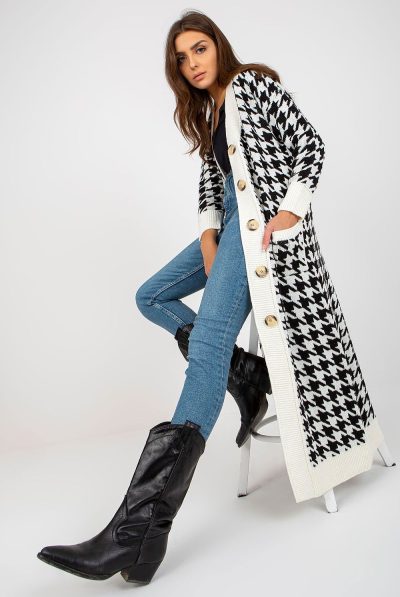 Houndstooth Long-Line Cardigan