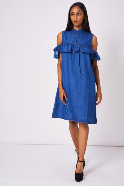 Denim Cold-Shoulder Dress