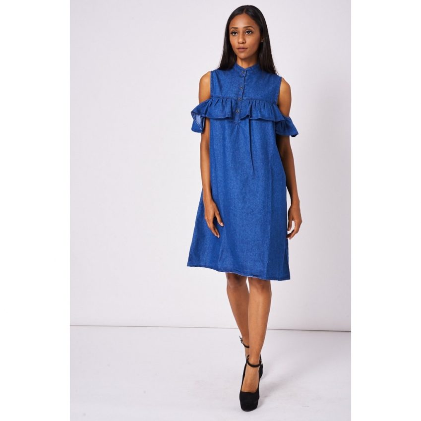 Denim Cold-Shoulder Dress
