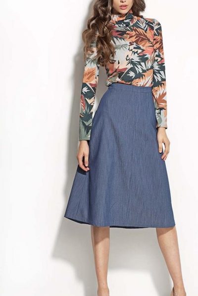 Blue Denim Midi Length Seam Skirt