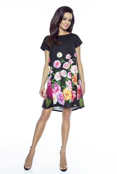 Black Ecru Floral Print Dress