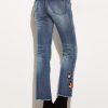 Blue Frayed Embroiderd Flare Jeans - Image 2