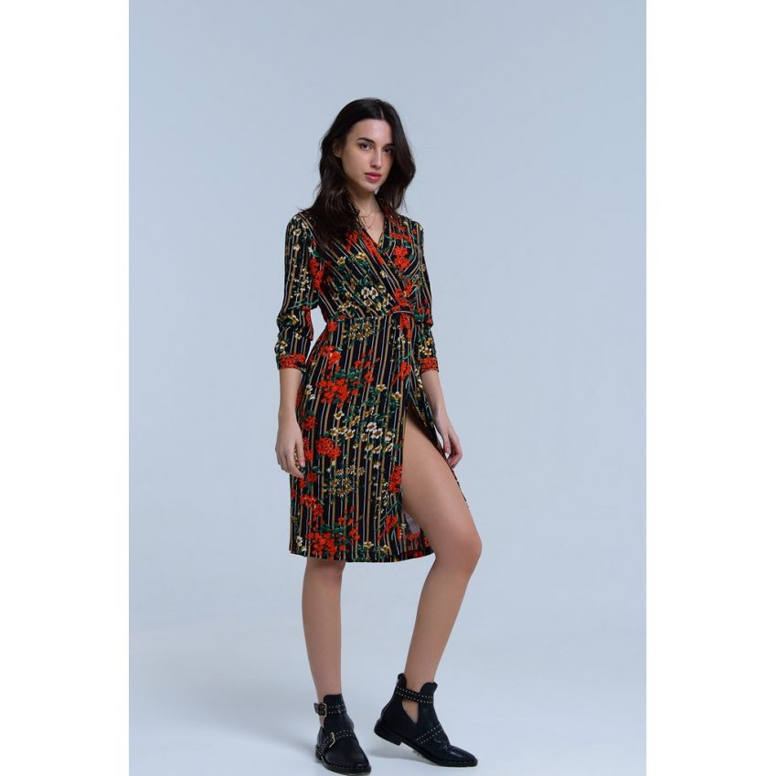 Floral Midi Wrap Dress