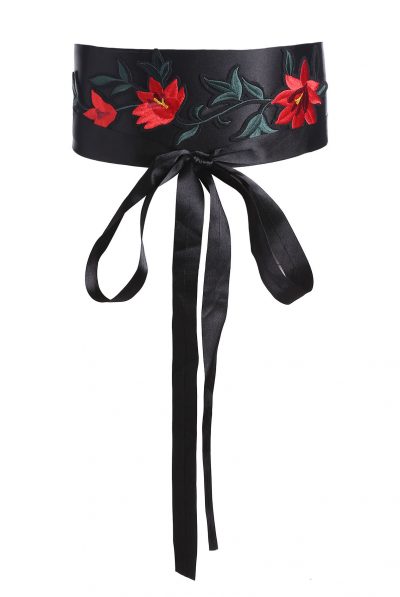 Black Embroidered Waist Belt