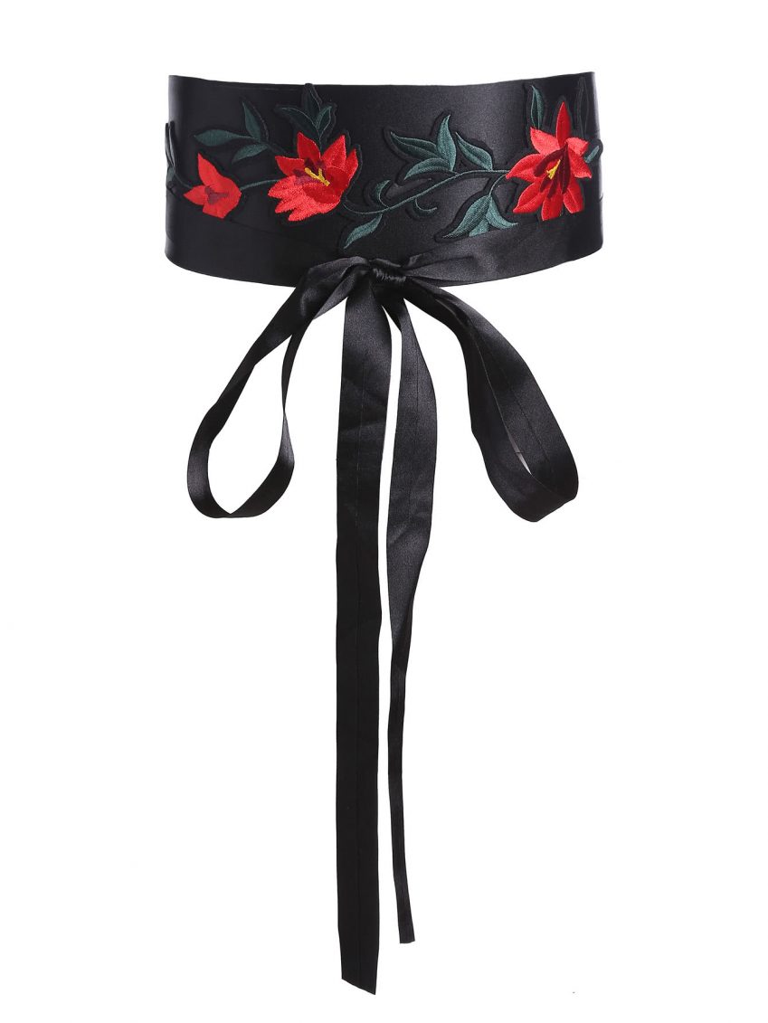 Black Embroidered Waist Belt