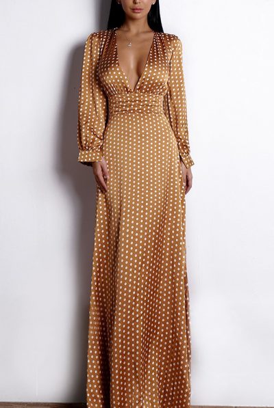Dark Tan Polka Dot Dress