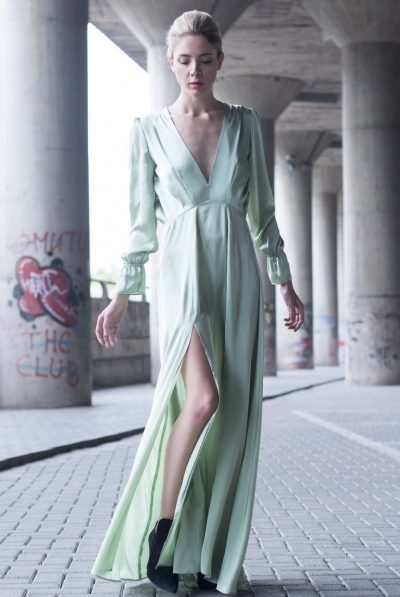 Bareback Mint Green Silk Dress
