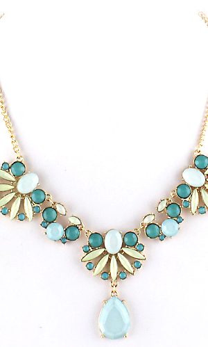 Blue Gemstone Gold Leaf Chain Necklace