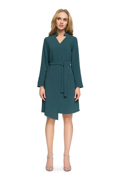 Green Asymmetrical Wrap Dress