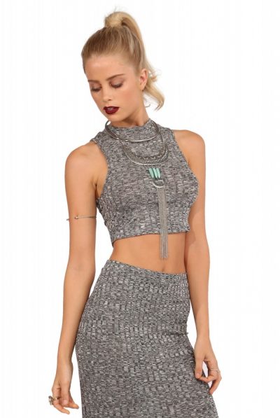 Grey ribbed Midi Skirt & Top