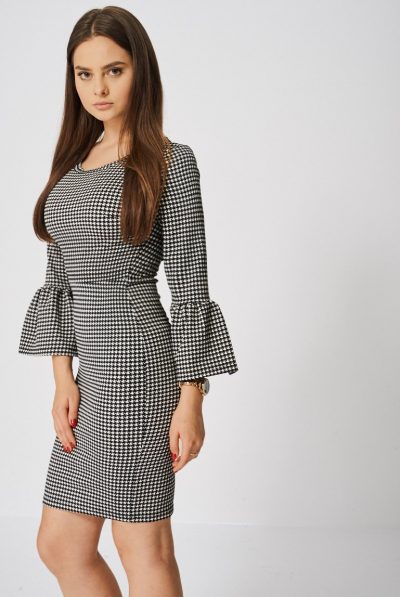 Houndstooth Bell Sleeve Dress