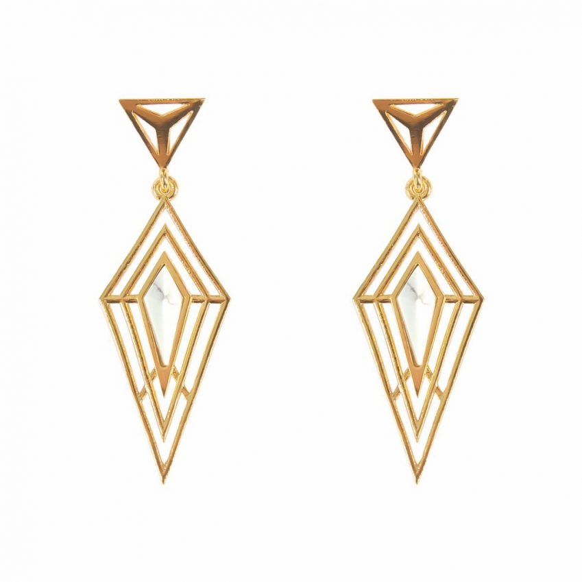 Howlite Statement Gold Earrings