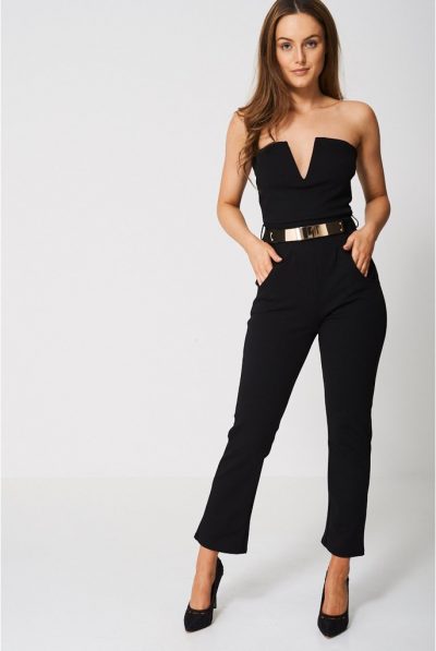 Black Gold Belted Jumpsuit