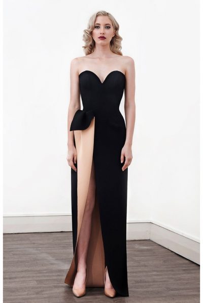'Aphrite' Strapless Two Tone Dress in Black