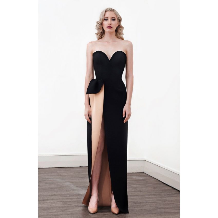 'Aphrite' Strapless Two Tone Dress in Black