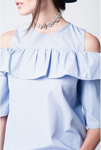 Blue  Off-Shoulder Striped Top