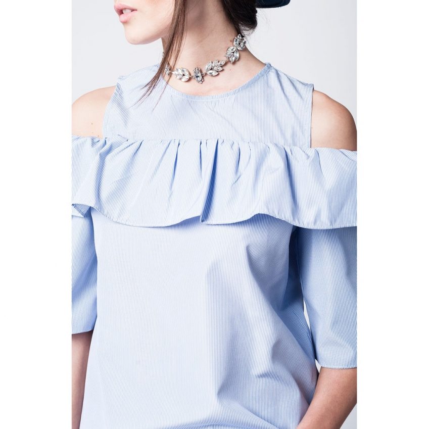 Blue  Off-Shoulder Striped Top