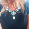 Blue Gemstone Gold Leaf Chain Necklace - Image 2