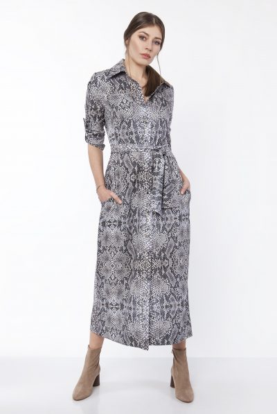 Spring Snake Print Maxi  Shirt Dress