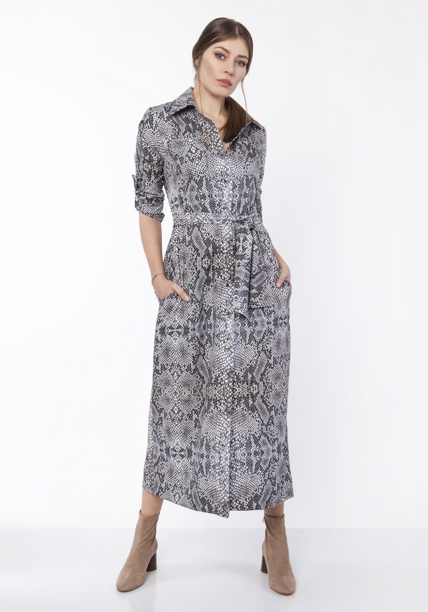 Spring Snake Print Maxi  Shirt Dress