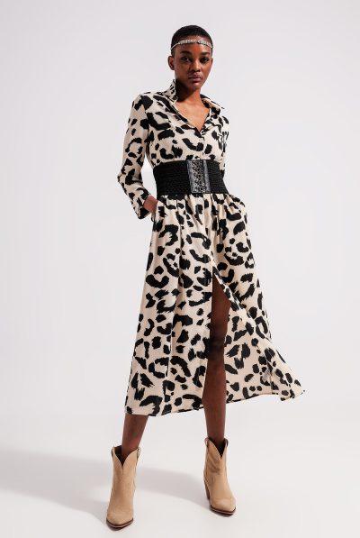 Animal Print Maxi Belted Dress