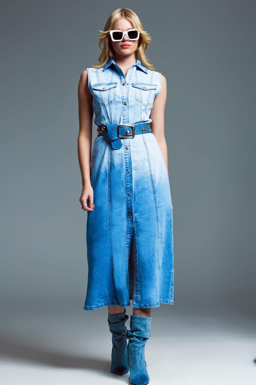 Ombre Sleeveless Denim Maxi Dress