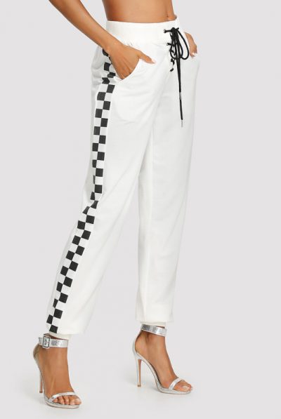 White Check Panel Trousers