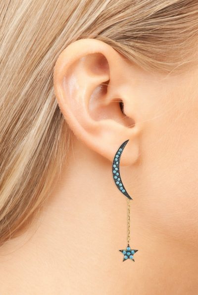 Latelita London Moon and Star Earring Gold Turquoise