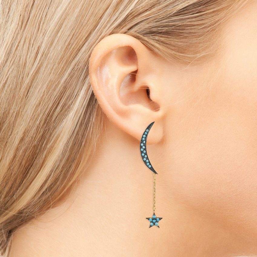 Latelita London Moon and Star Earring Gold Turquoise