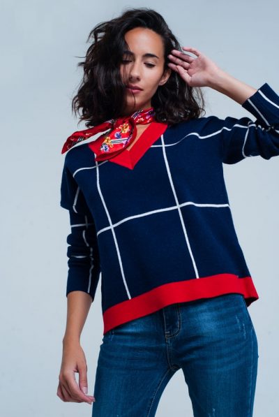 Navy Check Jumper