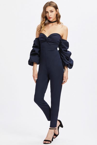 Sweetheart Ruched Navy Jumpsuit