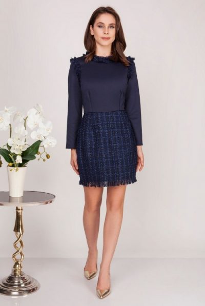 Navy Tweed Dress -  Also Available in Red & White