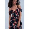 Navy Printed Wrap Dress - Image 3