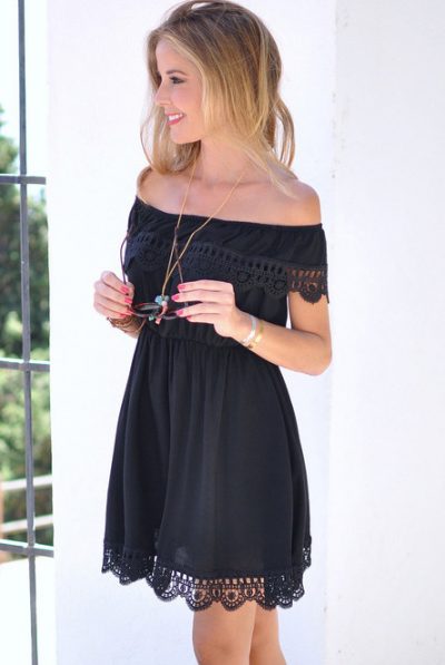 Lina Off the Shoulder Lace Scalloped Dress