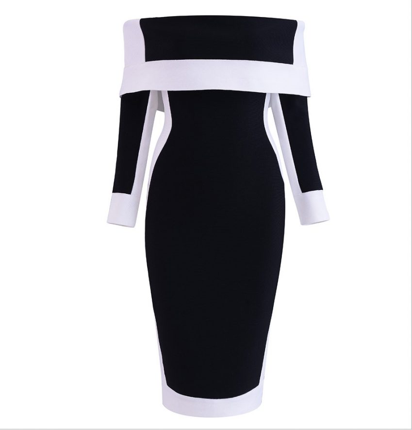 Monochrome Off-Shoulder Dress