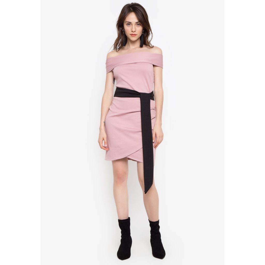 dusty rose off shoulder dress