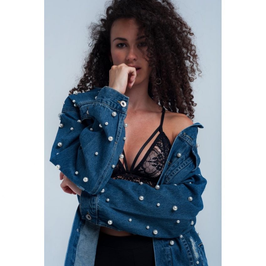 Pearls Long-Line Denim Jacket