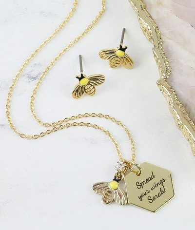 Personalised Delicate Bumblebee Necklace and Earrings Set