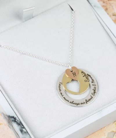 Personalised Mixed Metal Heart and Hoop Necklace