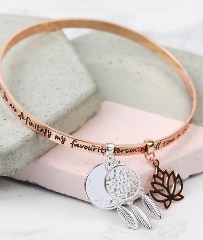 Personalised 'My Favourite Person... ' Meaningful Words Charm Bangle