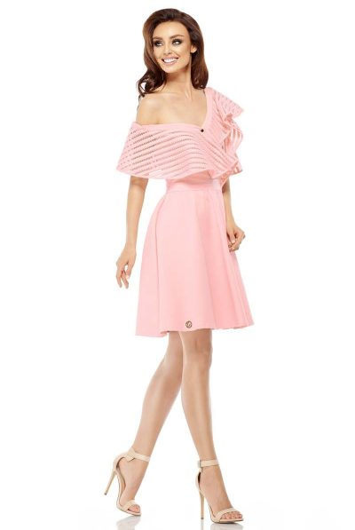 pink fril off shoulder