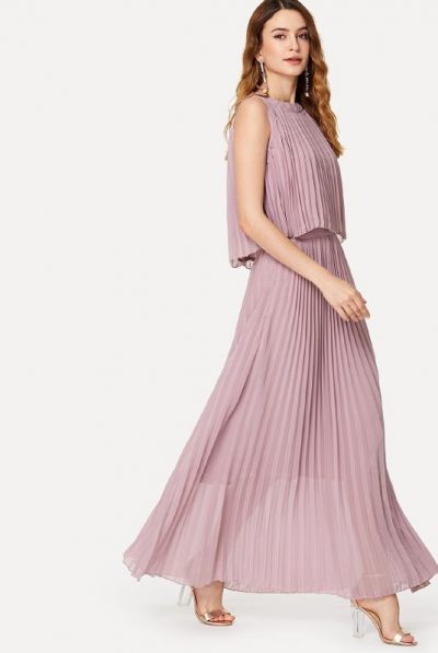 Pink Pleated Maxi Dress