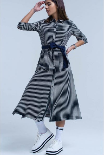 Black A-line pinstripe dress