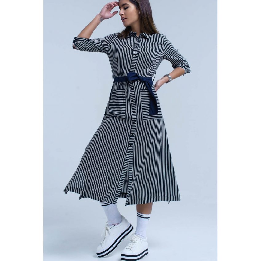 Black A-line pinstripe dress