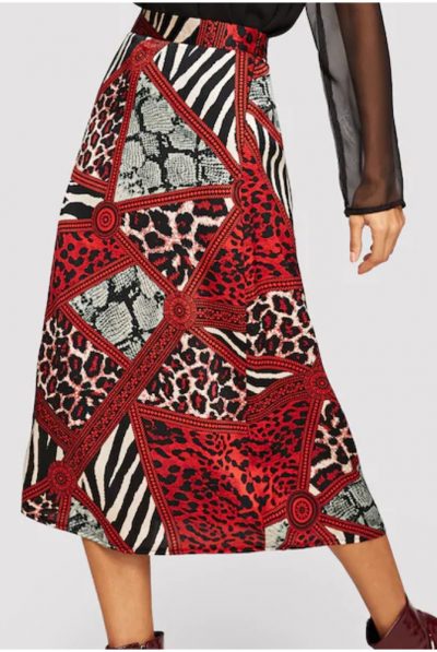 Multi-Print Satin Skirt